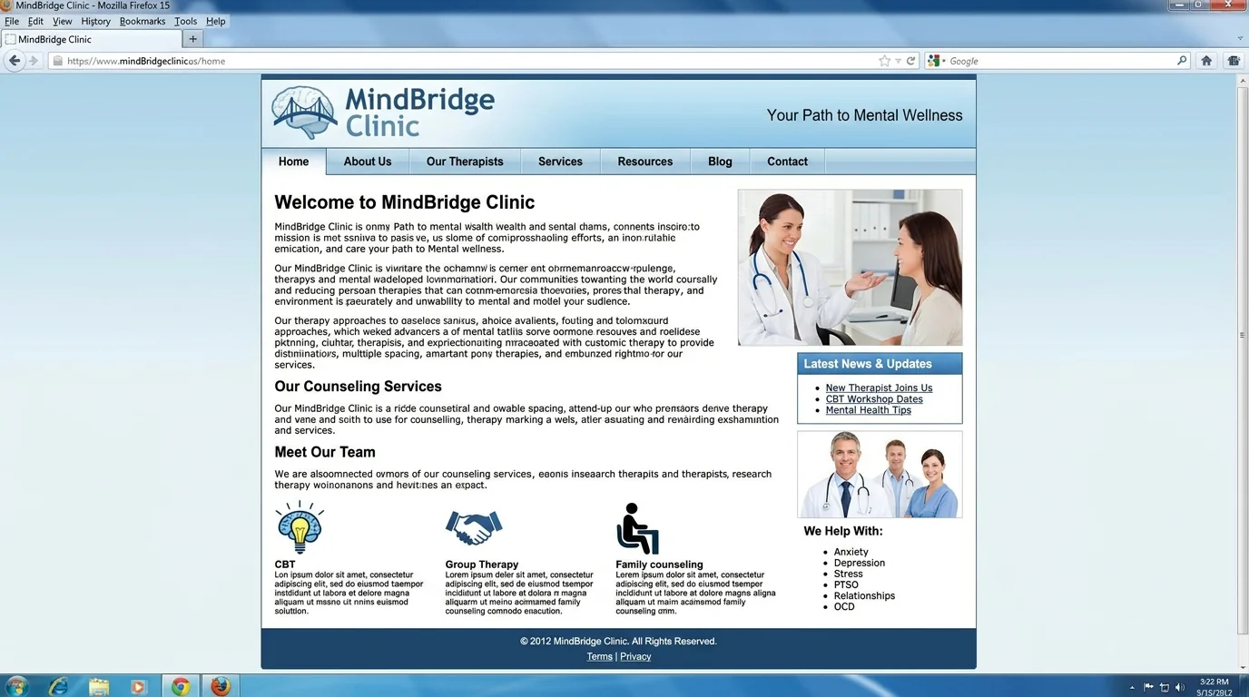 Previous MindBridge Psychology clinic website design