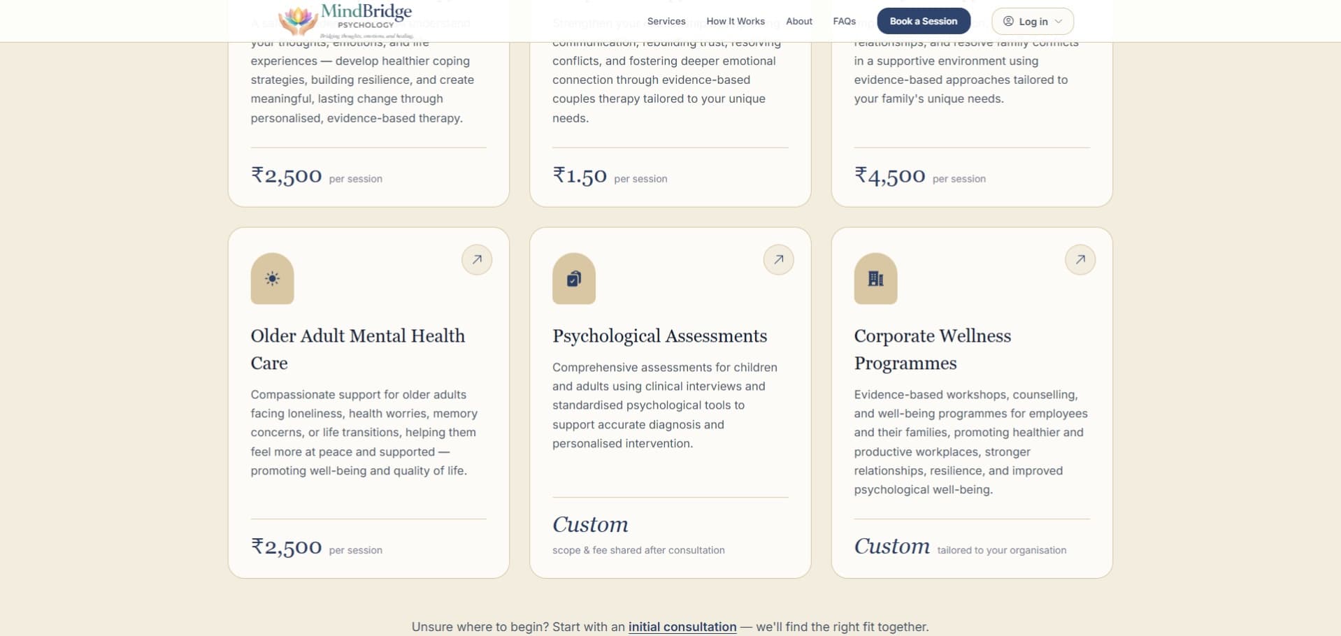 New MindBridge Psychology clinical practice website design